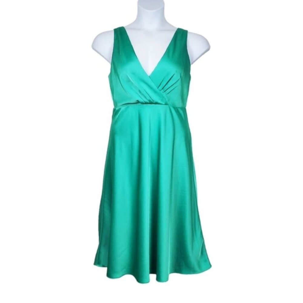 J.Crew Womens Sleeveless Green Satin V-Neck Dress Size 8 NWT